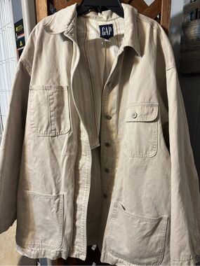 GAP Neutral Striped Cotton Shirt Jacket